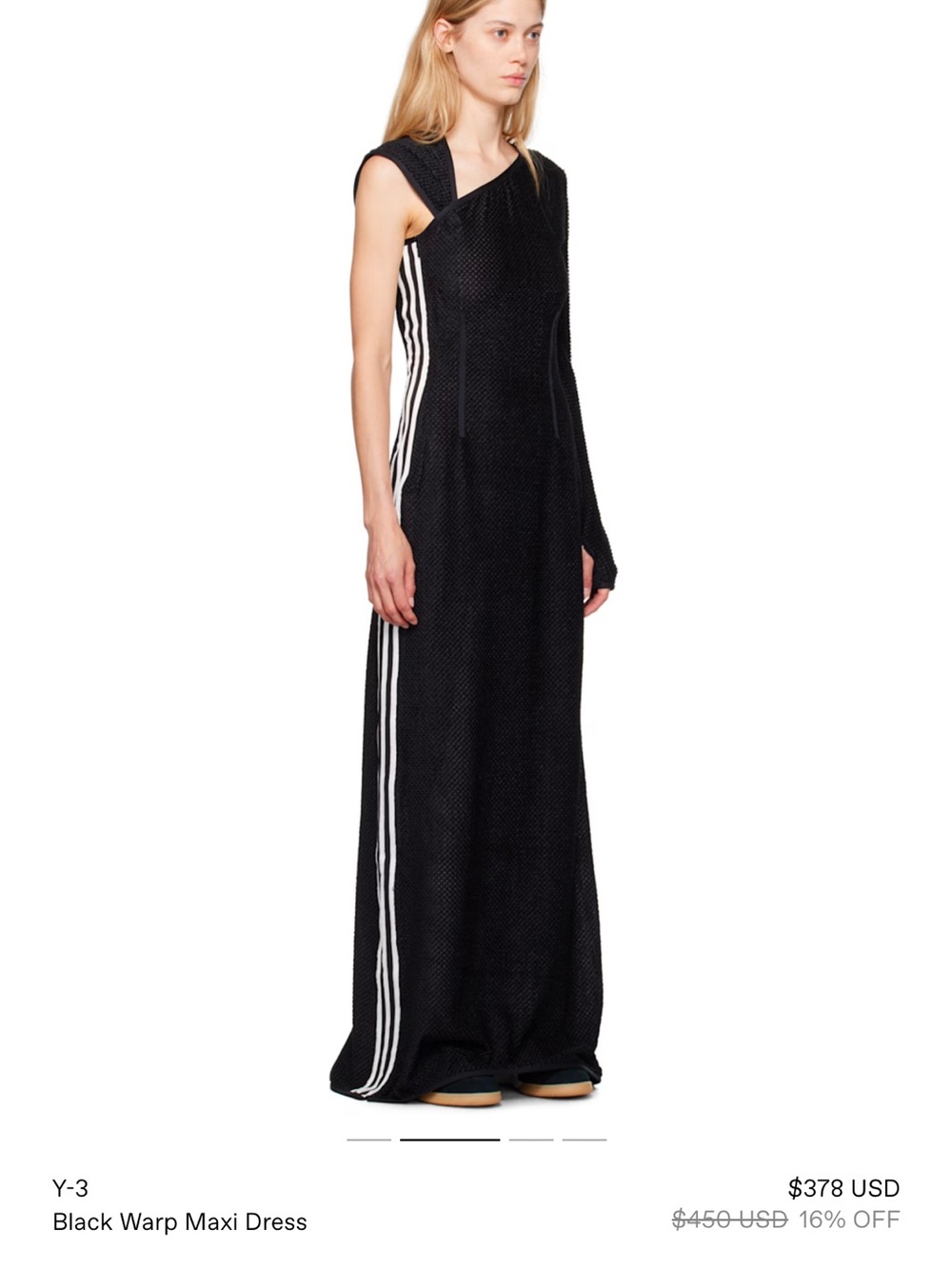 Y-3 Adidas Black Maxi Dress with White Side Stripes